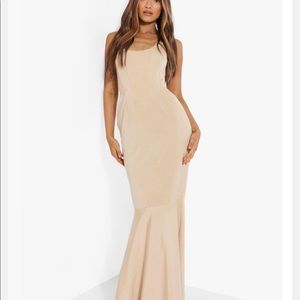 Champagne satin corset fishtail maxi dress